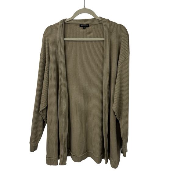 BEYOND YOGA Large Ribbed Open Cardigan Coffee Run Cement Olive Green Shrug Cozy - Picture 8 of 9